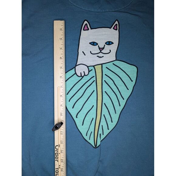 Rip N Dip Hoodie Mens Medium Blue Cat Leaf Pullover Pockets Preowned READ/ FLAWS - Picture 11 of 11